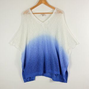 J. Jill White Blue Ombre Open‎ Knit Swim Beach Cover Sweater Women's One Size